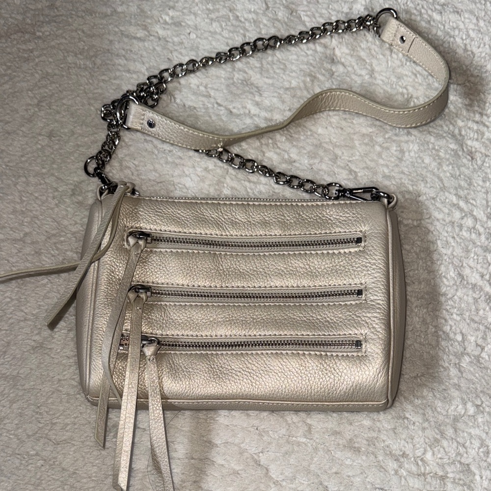 NWOT Danier Leather Champagne Cream Crossbody 3 Zipper Purse
